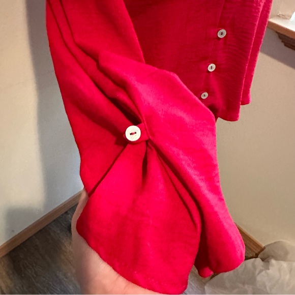 ASOS Red Sweetheart Neckline Button Through Top - Picture 7 of 9